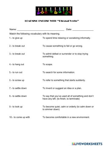 Vocabulary Phrasal Verbs