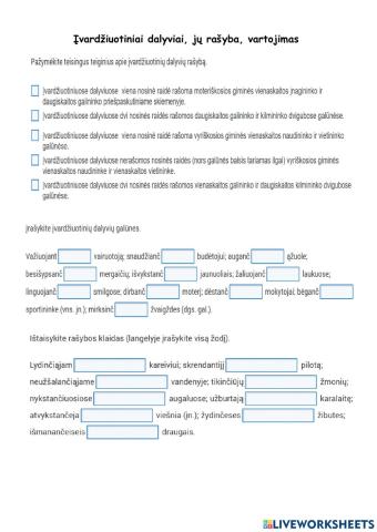 Įvardžiuotiniai dalyviai, jų rašyba, vartojimas.