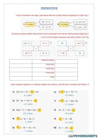 תרגול משוואות