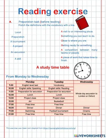 Time table reading exercise