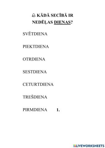 Nedēļas sienas, dienas daļas, zilbes