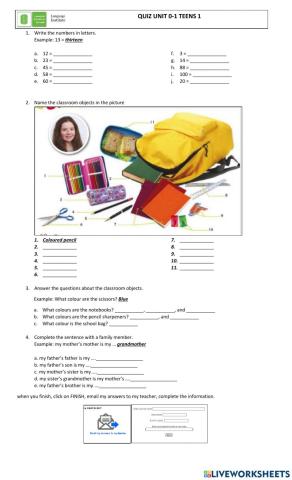 Quiz unit 1 teens 1
