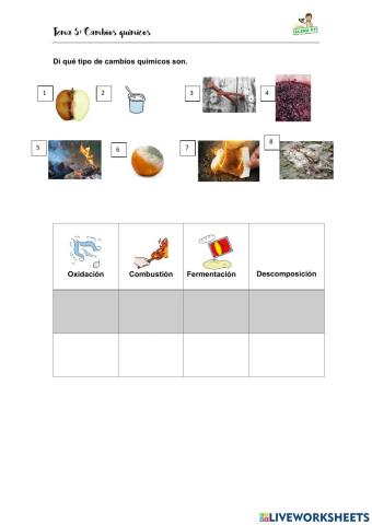 Tipos de cambios químicos