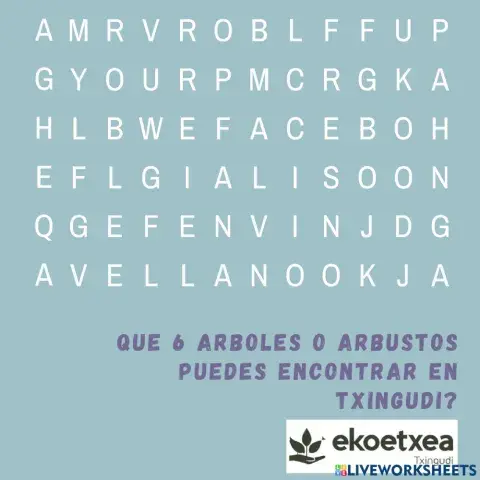Sopa de letras arboles y arbustos