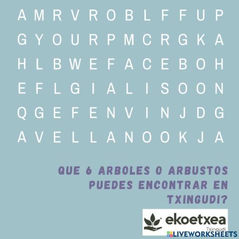 Sopa de letras arboles y arbustos