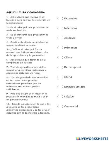 Agricultura y ganaderia