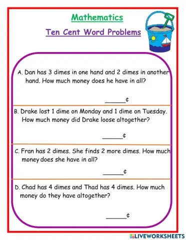 Word problem counting ten cent coins red cw