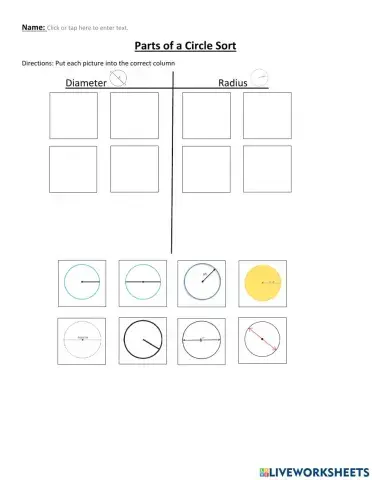 Parts of a Circle Sort