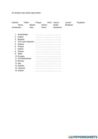 Countries and their capitols (Europe)