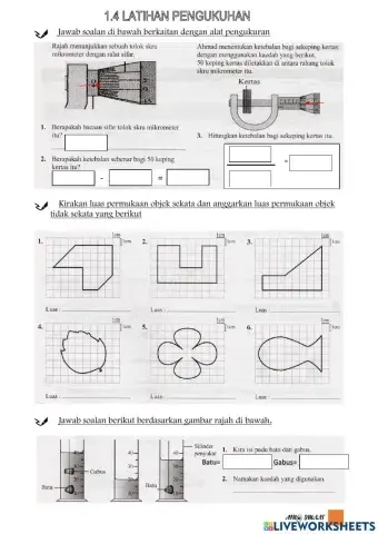 Tolok Skru micrometer, Anggaran Luas & Anggaran Isipadu