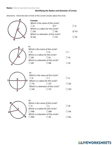 Identifying the Radius and Diameter of Circles