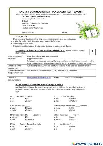 Teacher Danny - Diagnostic Test Seventh