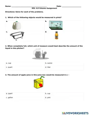 Liquid Volume Classwork