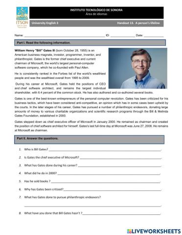 Handout 13. Bill Gates Lifeline