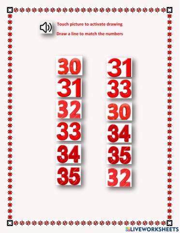 Draw a line to match 30,31,32,33,34,35 - LN