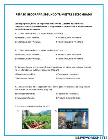 Repaso geografía segundo trimestre sexto grado