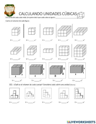 El volumen en unidades cúbicas