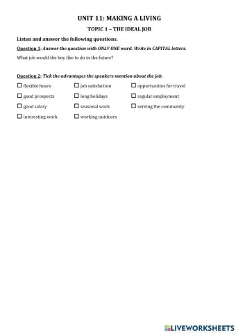 Making a living - Listening 1