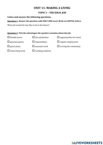 Making a living - Listening 1