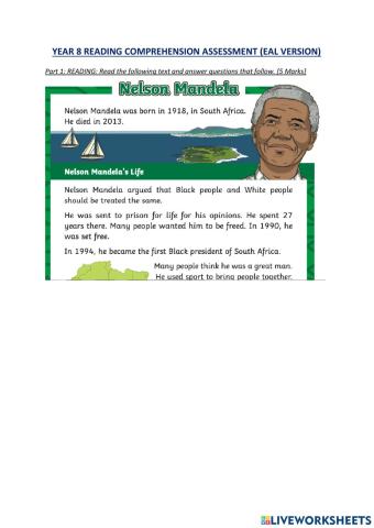 Year 8 Reading Comprehension Assessment EAL