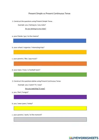 Questions Form (Present Simple & Present COntinuous Tense)