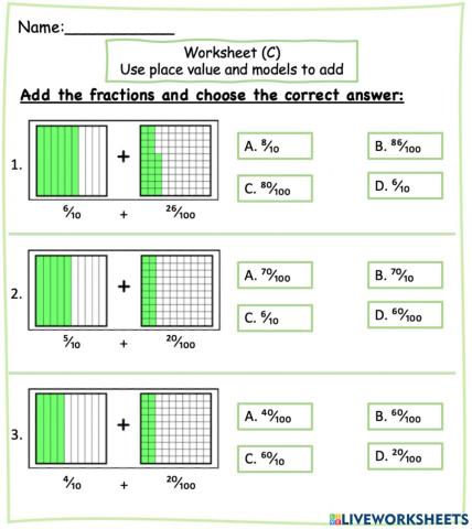 Add fraction with denominator of 10 and 100