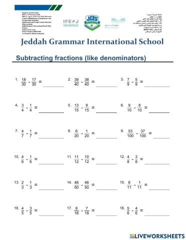 Subtracting like Fraction
