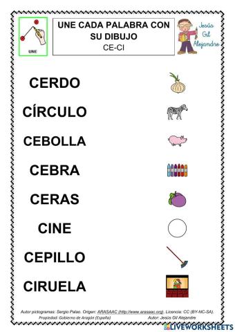 Une palabra y dibujo CE CI mayúsculas