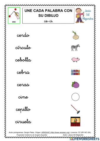 Une palabra y dibujo CE CI MINÚSCULAS