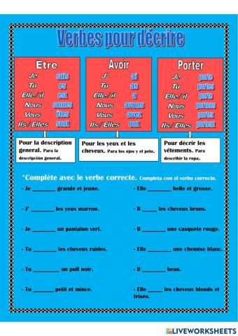 Verbes pour décrire