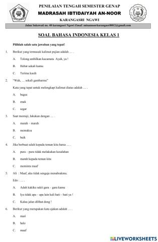 PTS2 Bahasa Indonesia kelas 1C