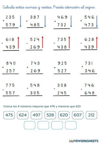 Sumas y restas llevando