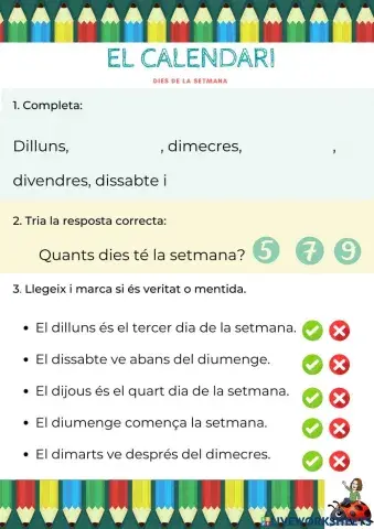 Els calendari: dies de la setmana