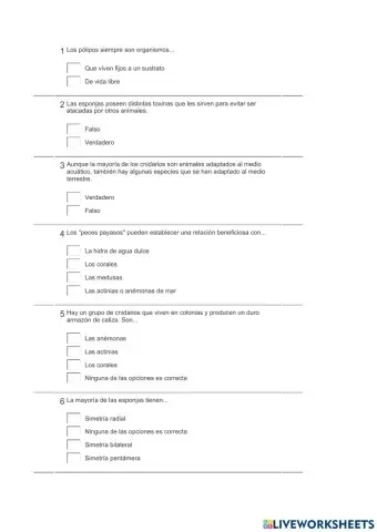 Poríferos y Cnidarios