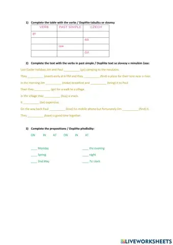 Past simple, prepositions of time