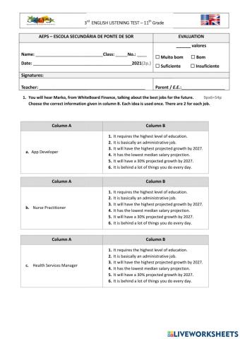 Listening Test:The world of work