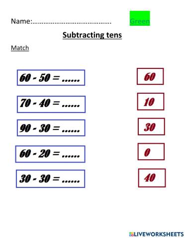 Subtracting tens matching
