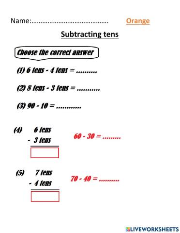 Subtracting tens - choose the correct answer
