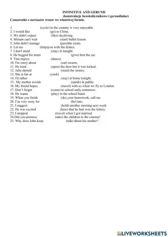 Gerund and infinitive