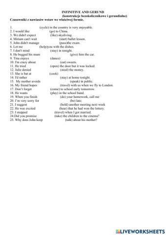 Gerund and infinitive