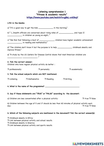 Listening comprehension fitness & academic results