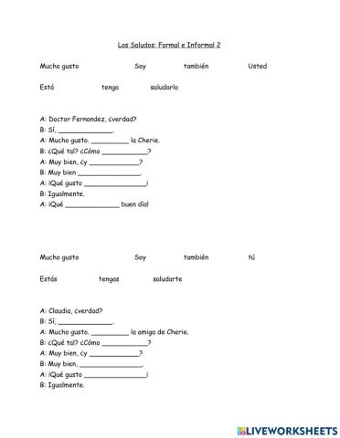 Spanish dialogue greeting