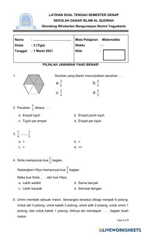 Latihan soal tengah semester kelas 3