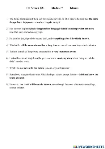 On Screen B2+ Module 7 Idioms