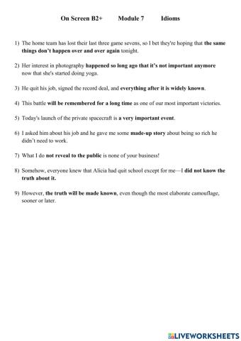 On Screen B2+ Module 7 Idioms