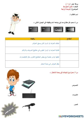 ورقة عمل الصف الاول المتوسط الوحدة الرابعة