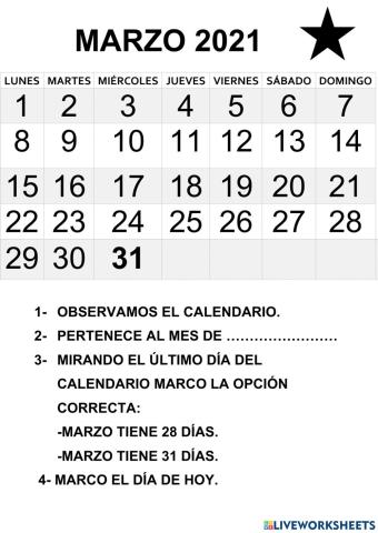 El calendario de marzo