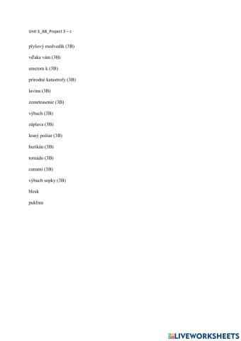 Vocabulary-Project 3 Unit 3AB - c