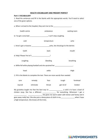 Health vocabulary and present perfect