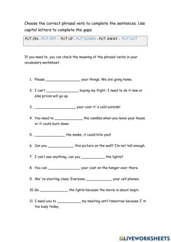 Phrasal verbs with put